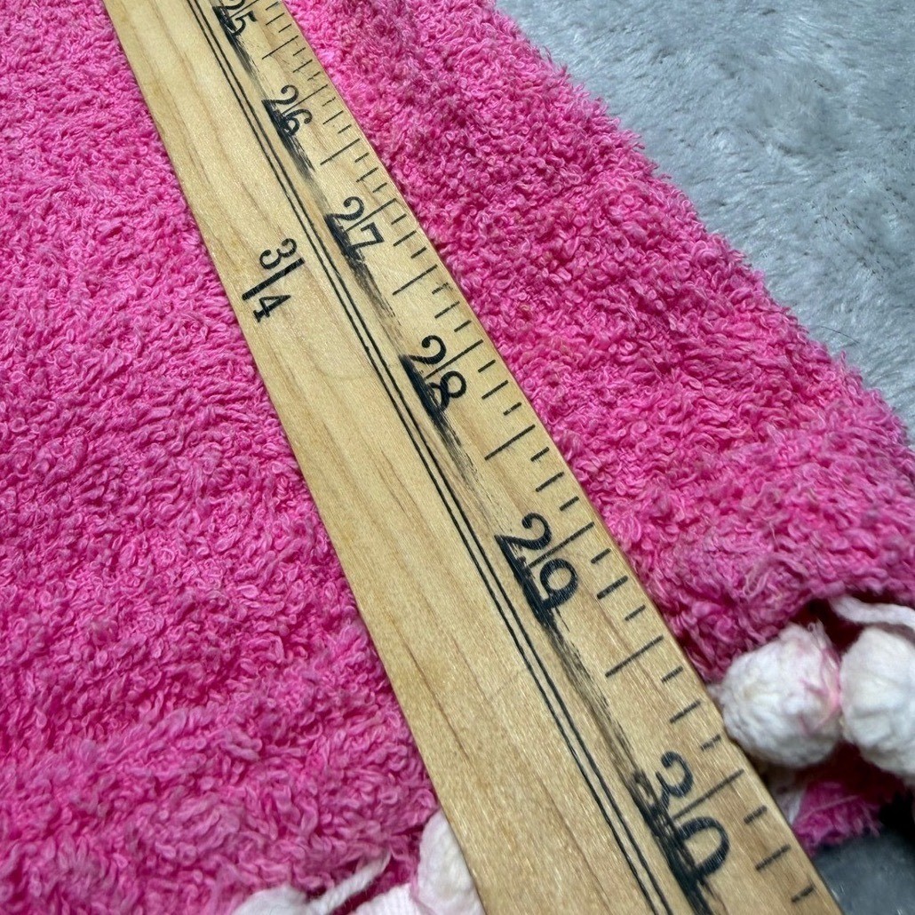 Vintage 70s Hot Pink Terry Cloth Pom Pom Beach Coverup Poncho One Size Cotton