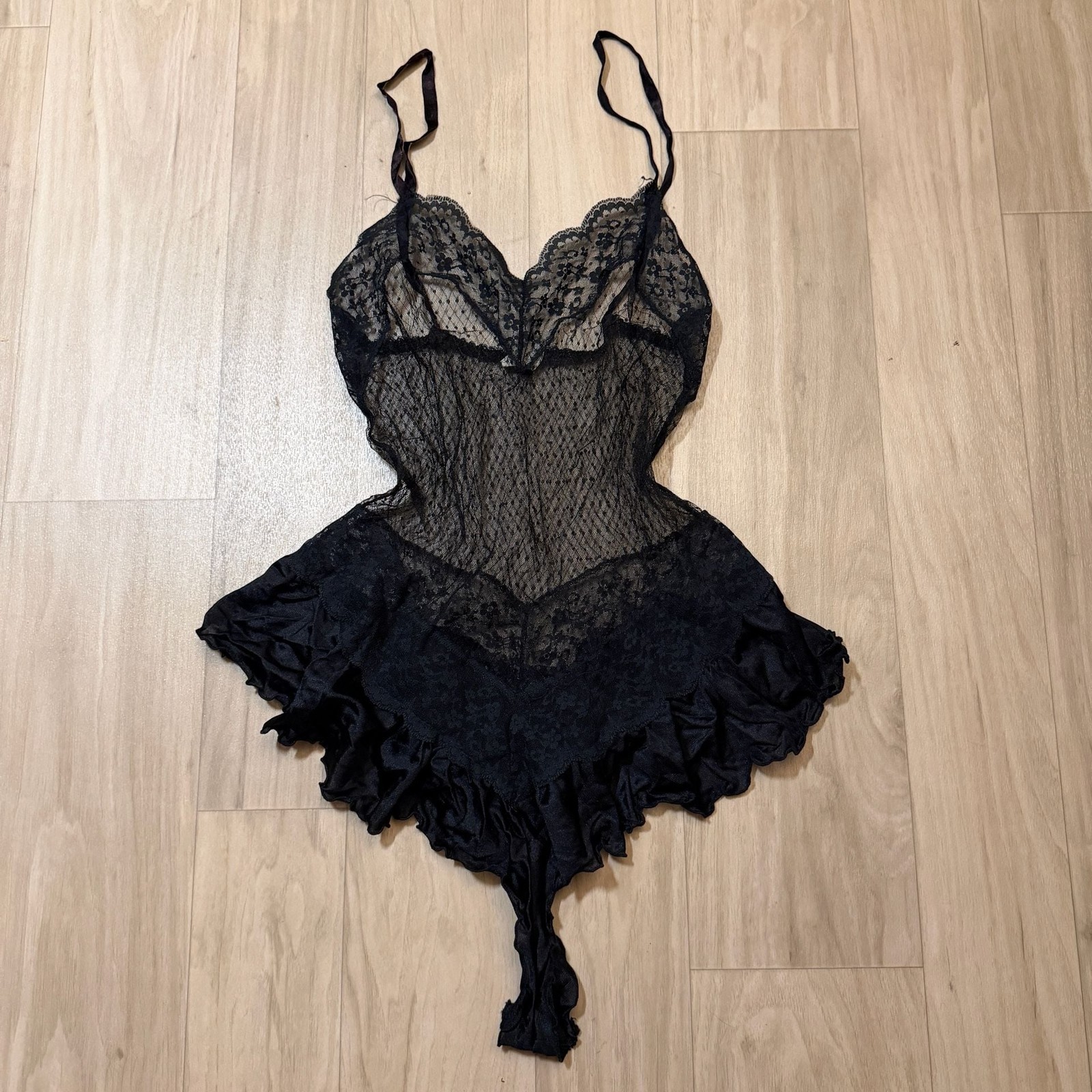 Vintage Black Lace Mesh Lingerie Teddy Size Medium Made in USA