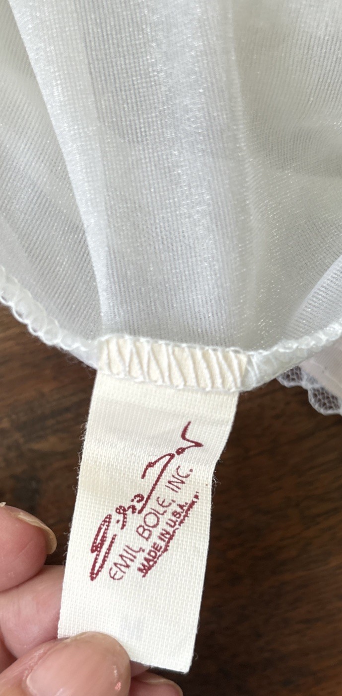 Vintage E. Bole White Lace High Cut Teddy Sheer Lace Pink Bow Ribbon Lingerie M