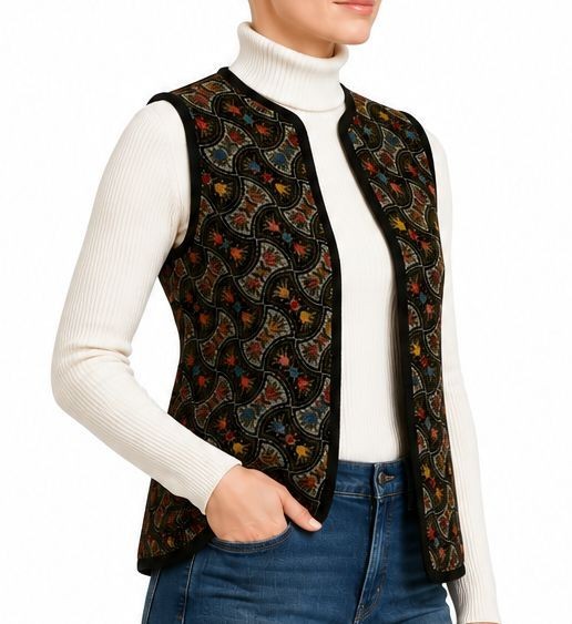 Vintage 70’s Women’s Chenille Tapestry Vest by Happy Legs, Floral, Size M Medium