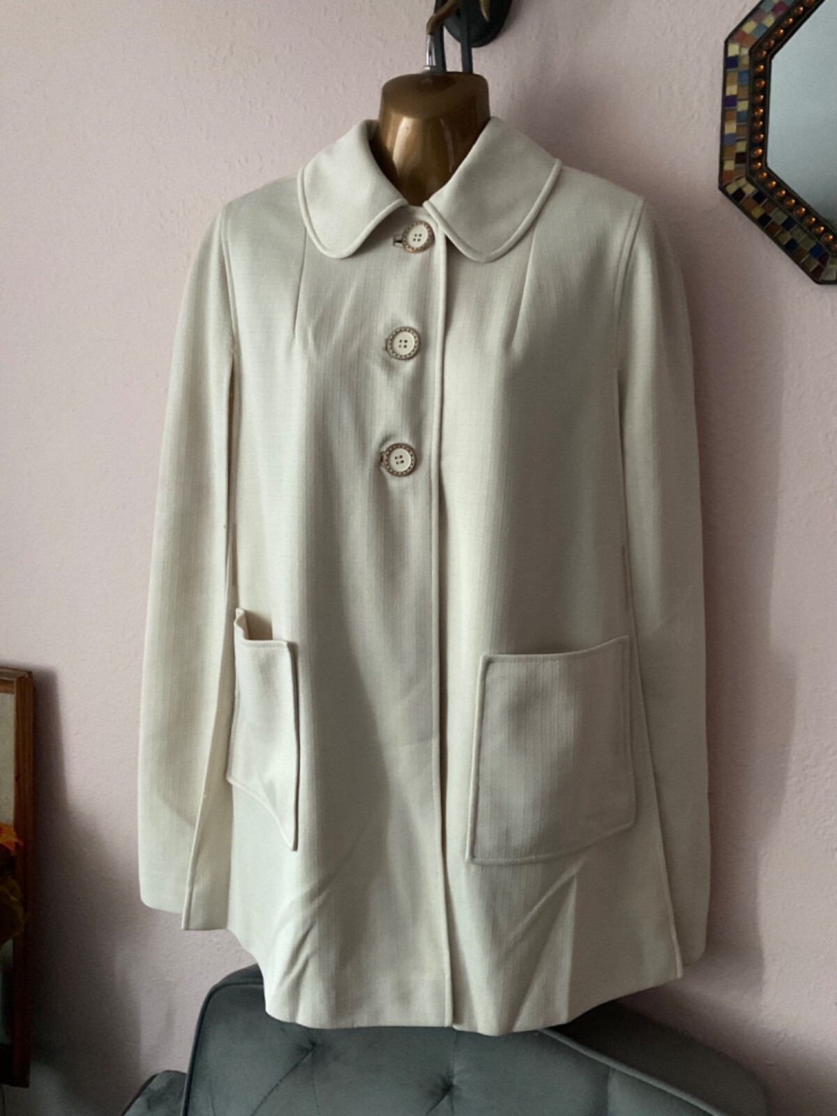 Vtg 60’s 70’s Cape Voyager West By Youthcraft All Weather Traveler Buttons Ivory