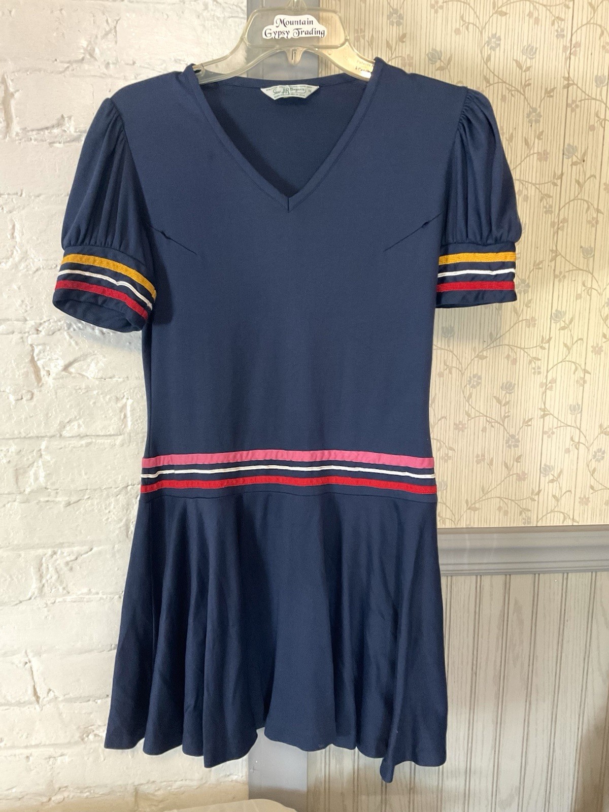 Vintage Sears Jr Bazaar Navy Blue Mod GoGo Sailor Dress Drop Waist Circa 1970’s