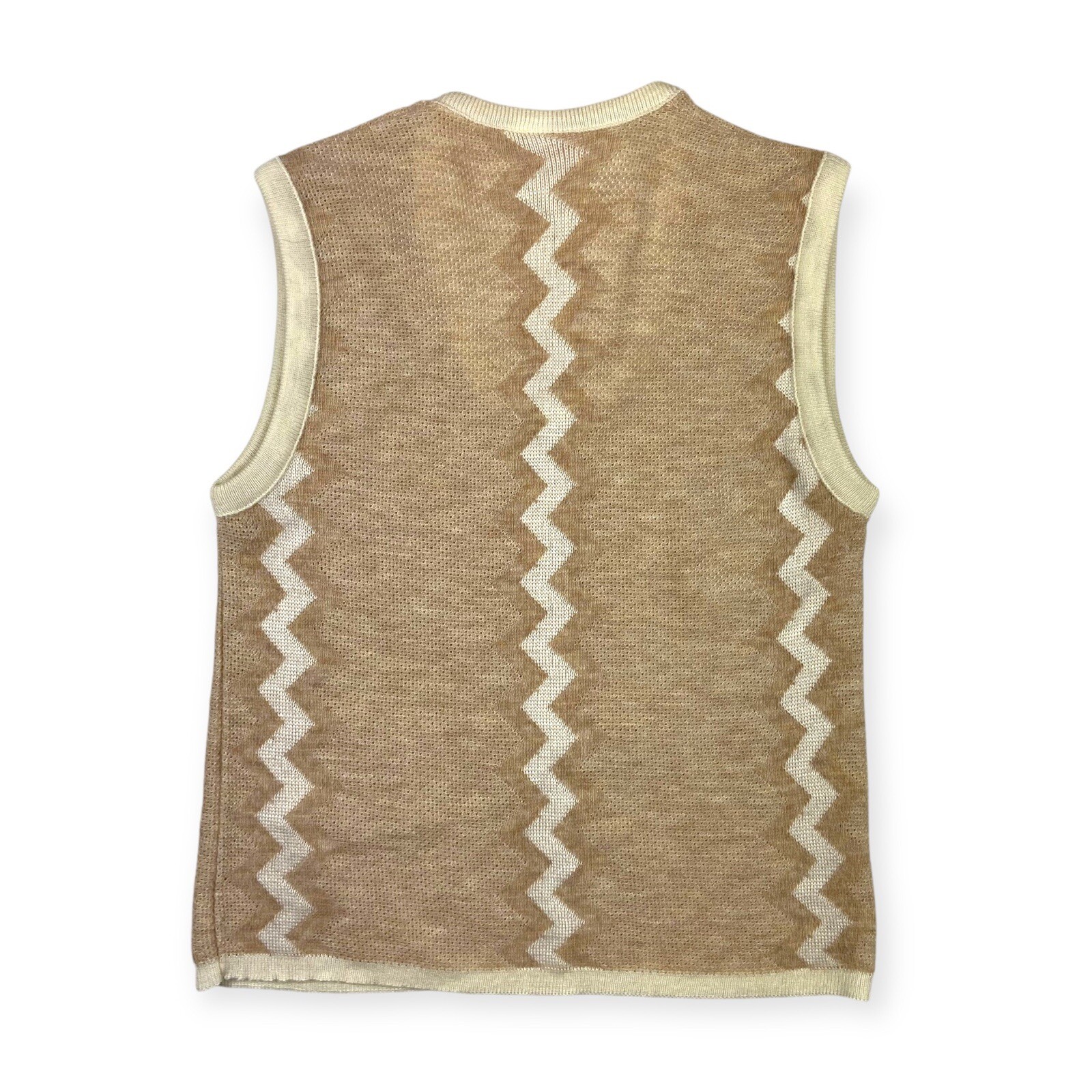Jane Colby Women’s VTG 1970s Tan Zig Zag Knit Mod Sweater Vest