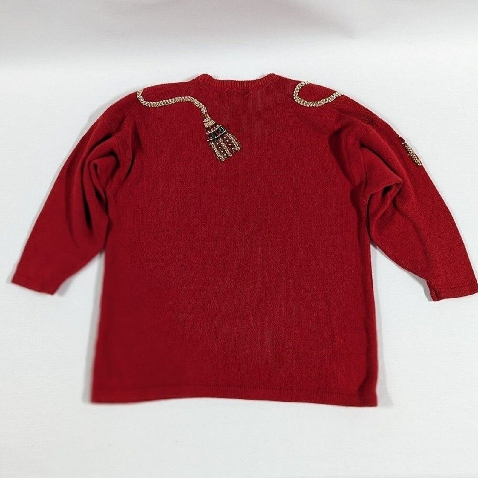 Vintage Victoria Woman Size 1x Red Ugly Christmas Sweater Glass Beaded Design