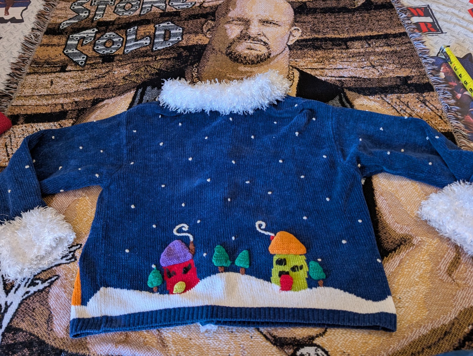 Vintage Bellepointe Blue Presents Ugly Santa Village Cardigan Medium