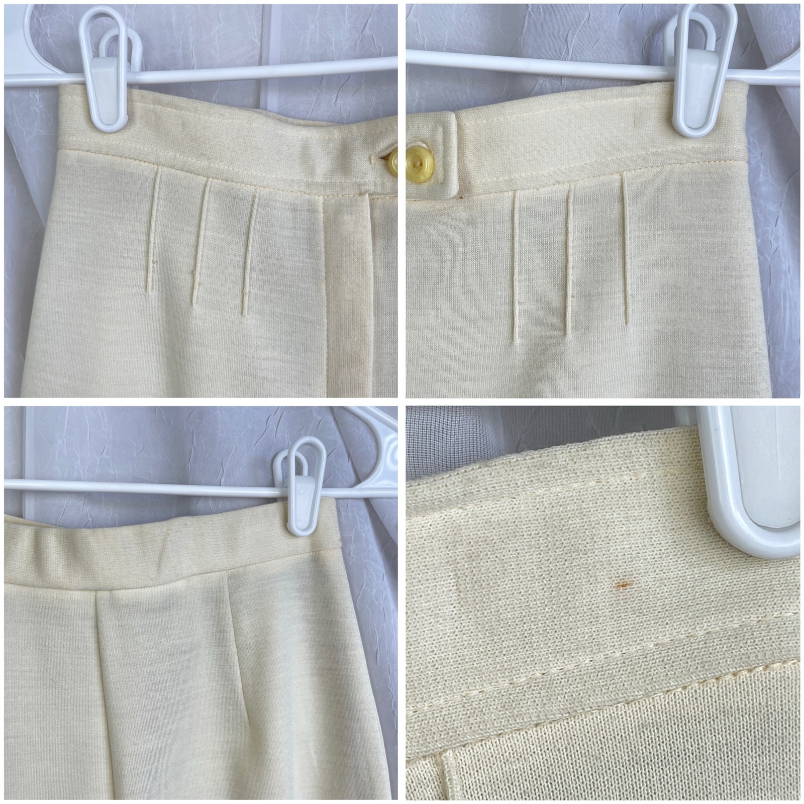VTG 70’s Cream Blazer Jacket & High Waist Wide Leg Pants Suit Set Retro Size XS