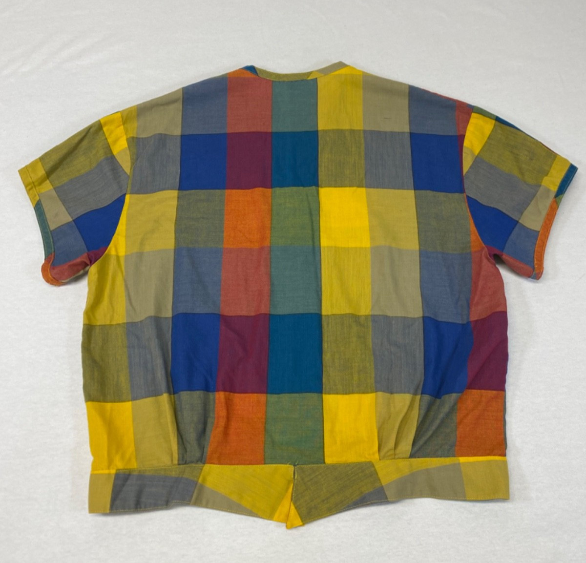 Vintage Patchwork Plaid Shirt 60s 70s BonJour Hippie Top Colorful Retro Mod Boho