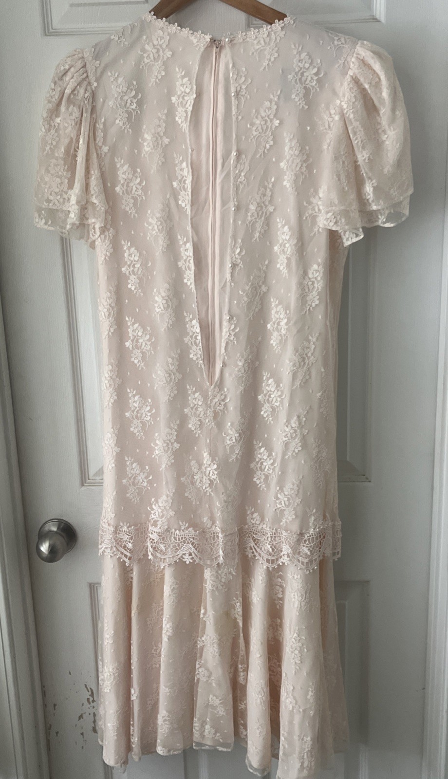 Vtg Womens Barbara Chodos Dress Blush Pink Lace Drop Waist Downton Abbey Tea