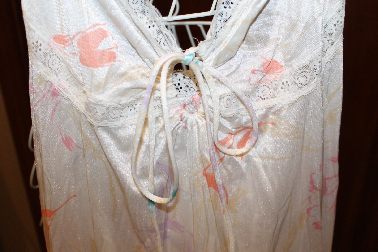 Gilead 4939 Vintage Peignor Nightie and Robe Set white pattern Womens M (bin86)