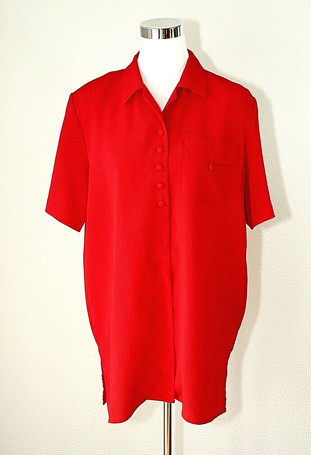 VTG CHRISTIE & JILL Woman’s Casual Top Blouse Button Front Bright Red Sz. L #02