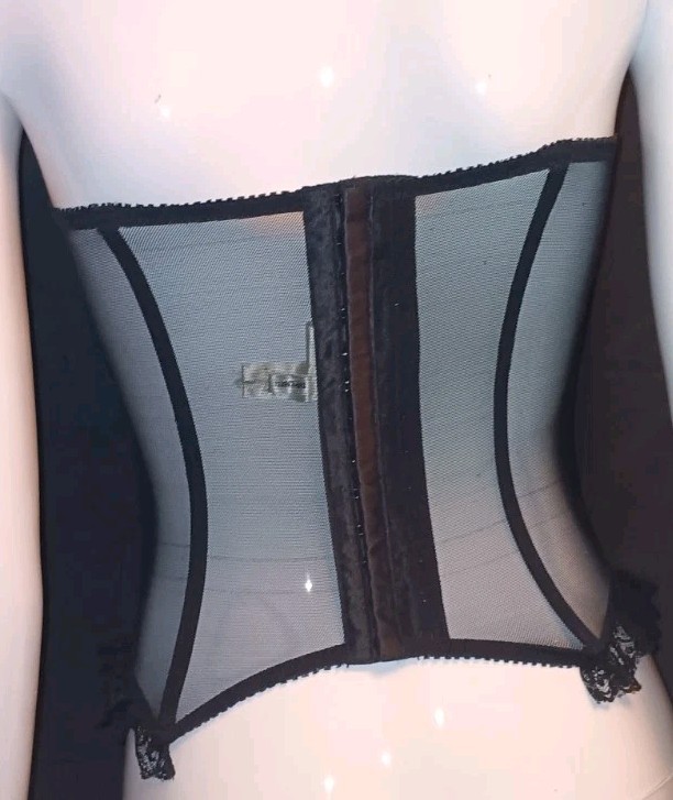 90s Victoria’s Secret Black Sheer Lace Corset Top Boned Bustier Floral 36B VTG