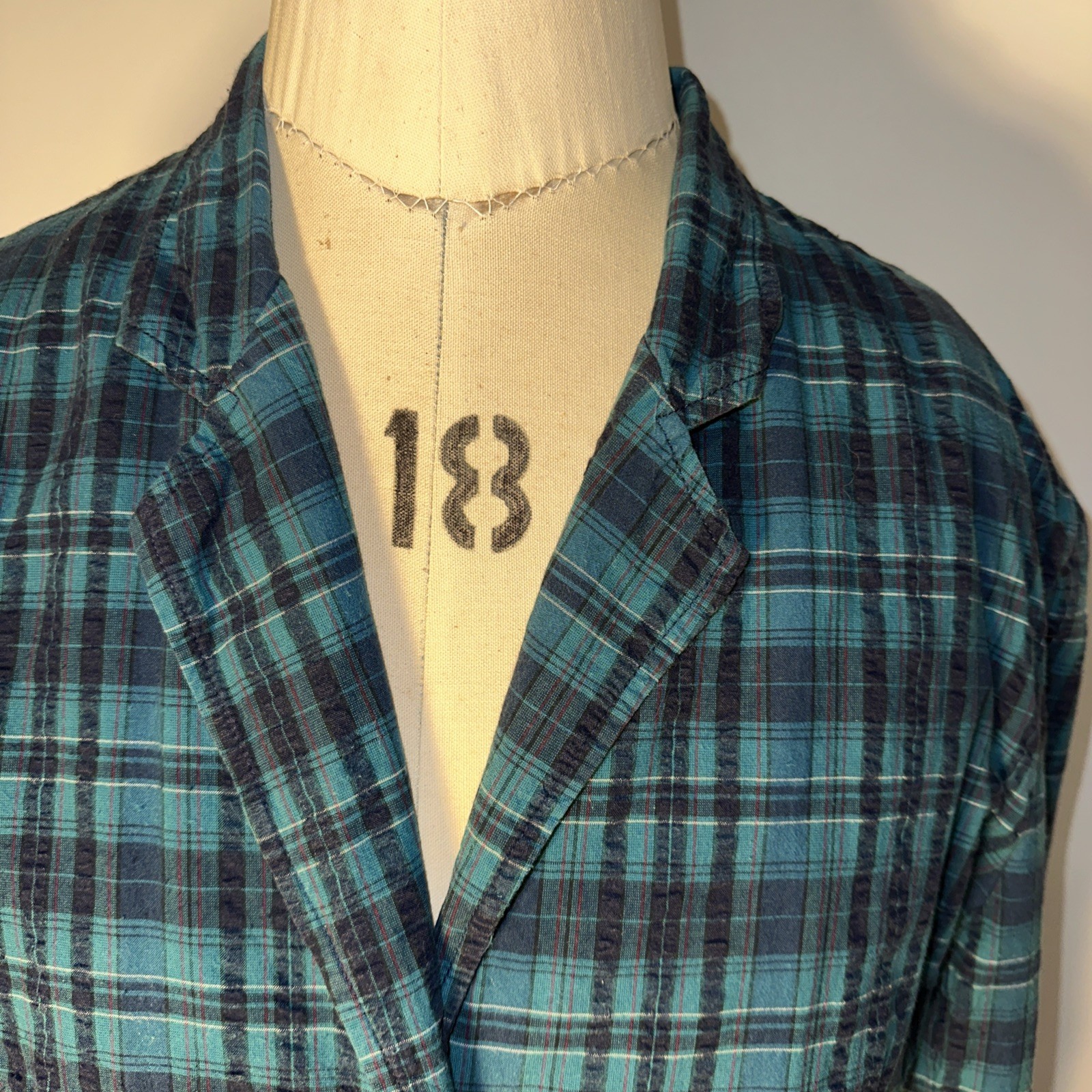 Vintage Eddie Bauer Blue Plaid Blazer Poplin Sport Jacket Women’s Sz Lg