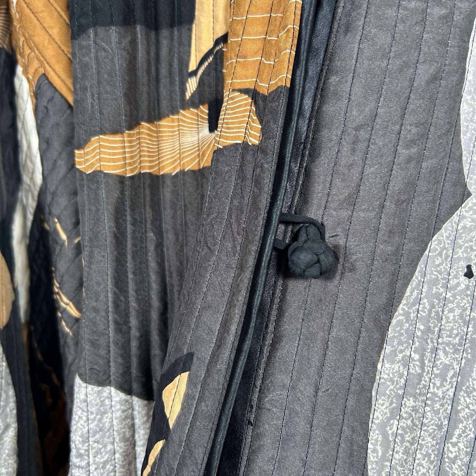 Vintage Icinoo 100% Silk Jacket Women Size Medium Art Abstract Brown Gray Black