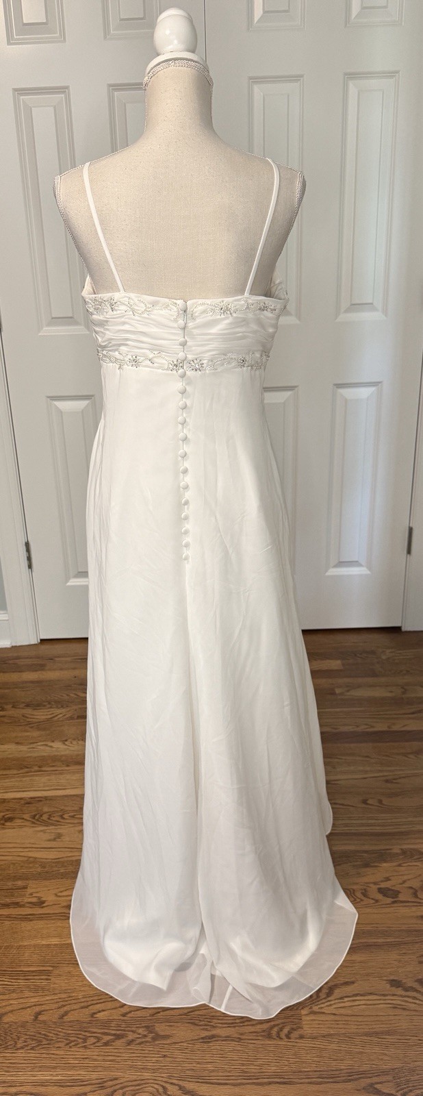 Y2K White Chiffon Empire Waist Wedding Dress Beaded Sweetheart US 12-14