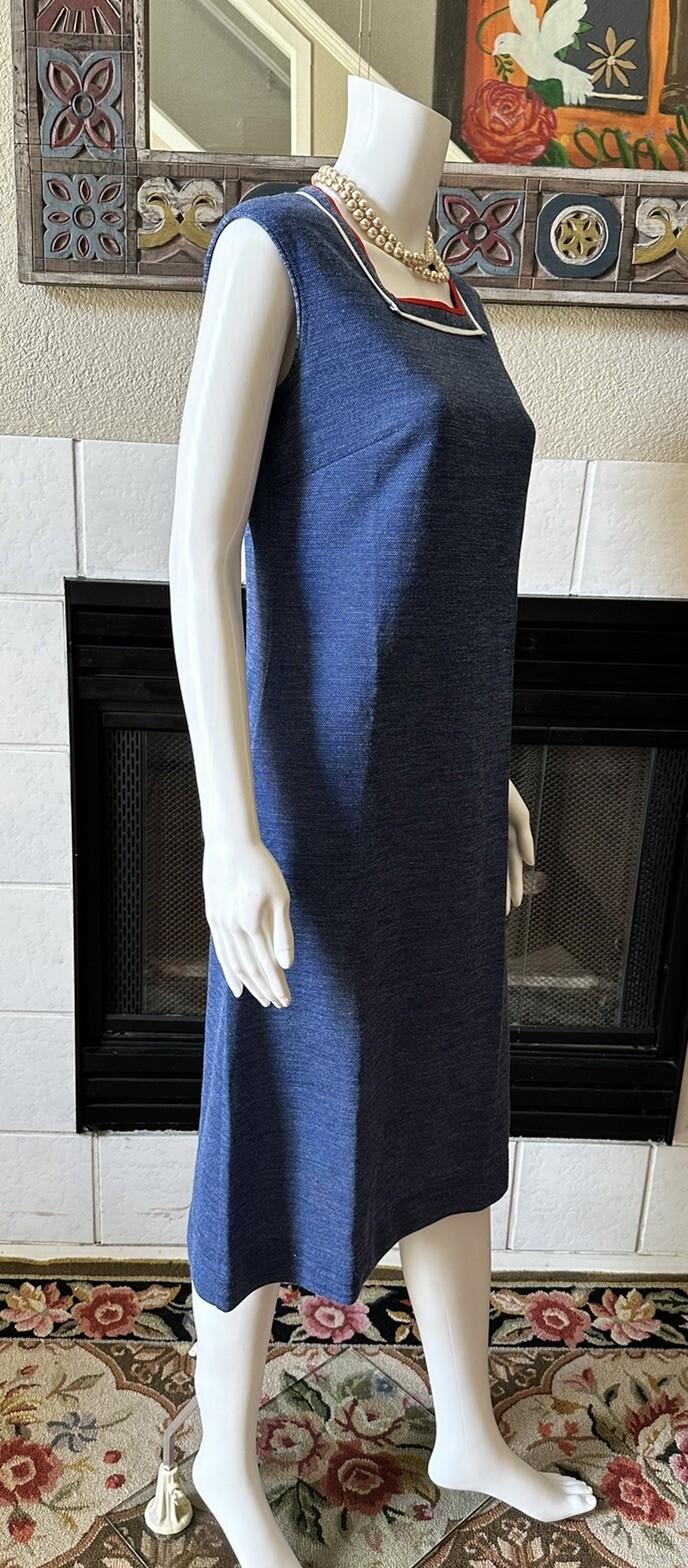 VTG 1960s Bleeker Street Drop Waist Blue Dress & Jacket XL Blue Red White