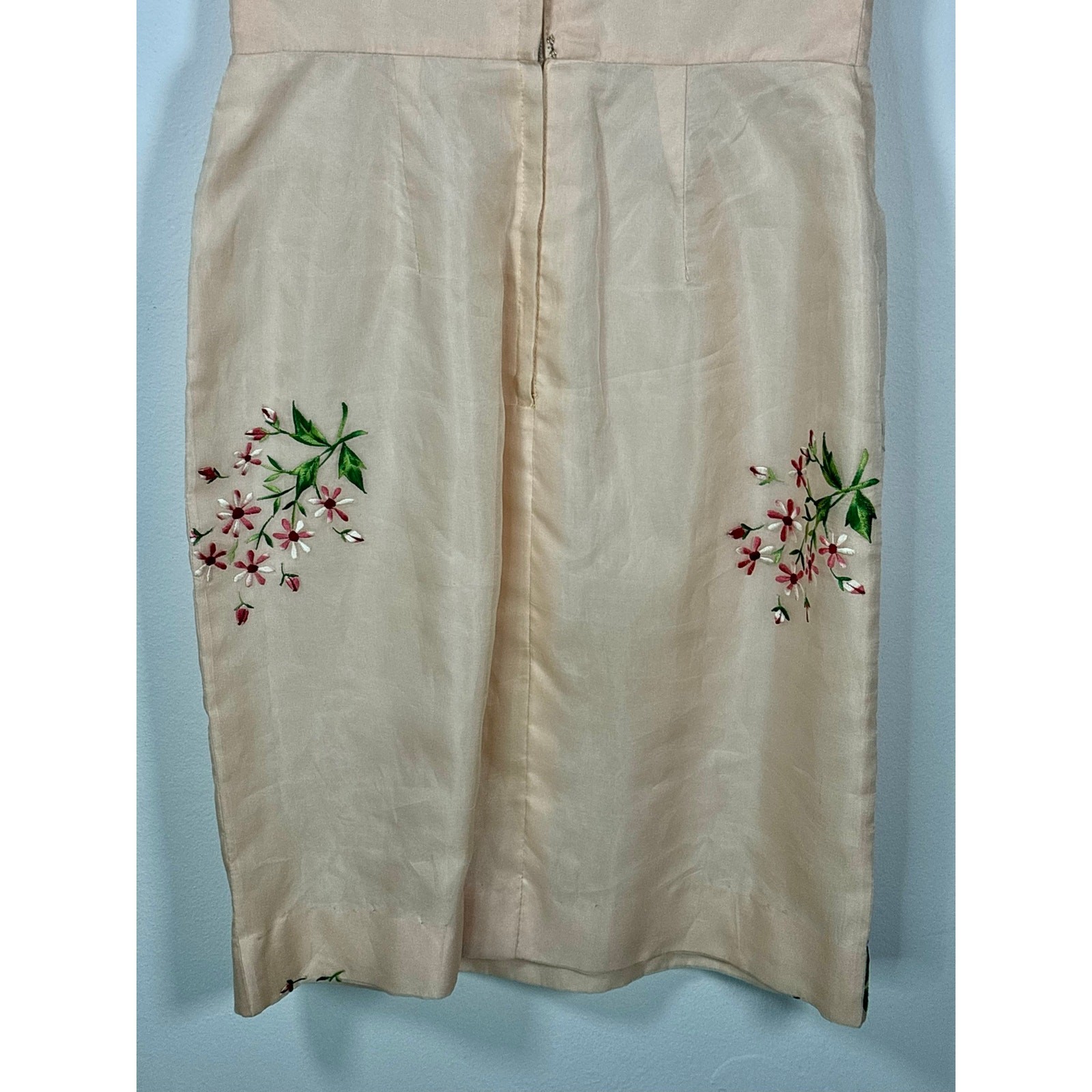 1960s Lilli Diamond Pink Silk Chiffon Embroidered Wiggle Dress As Is