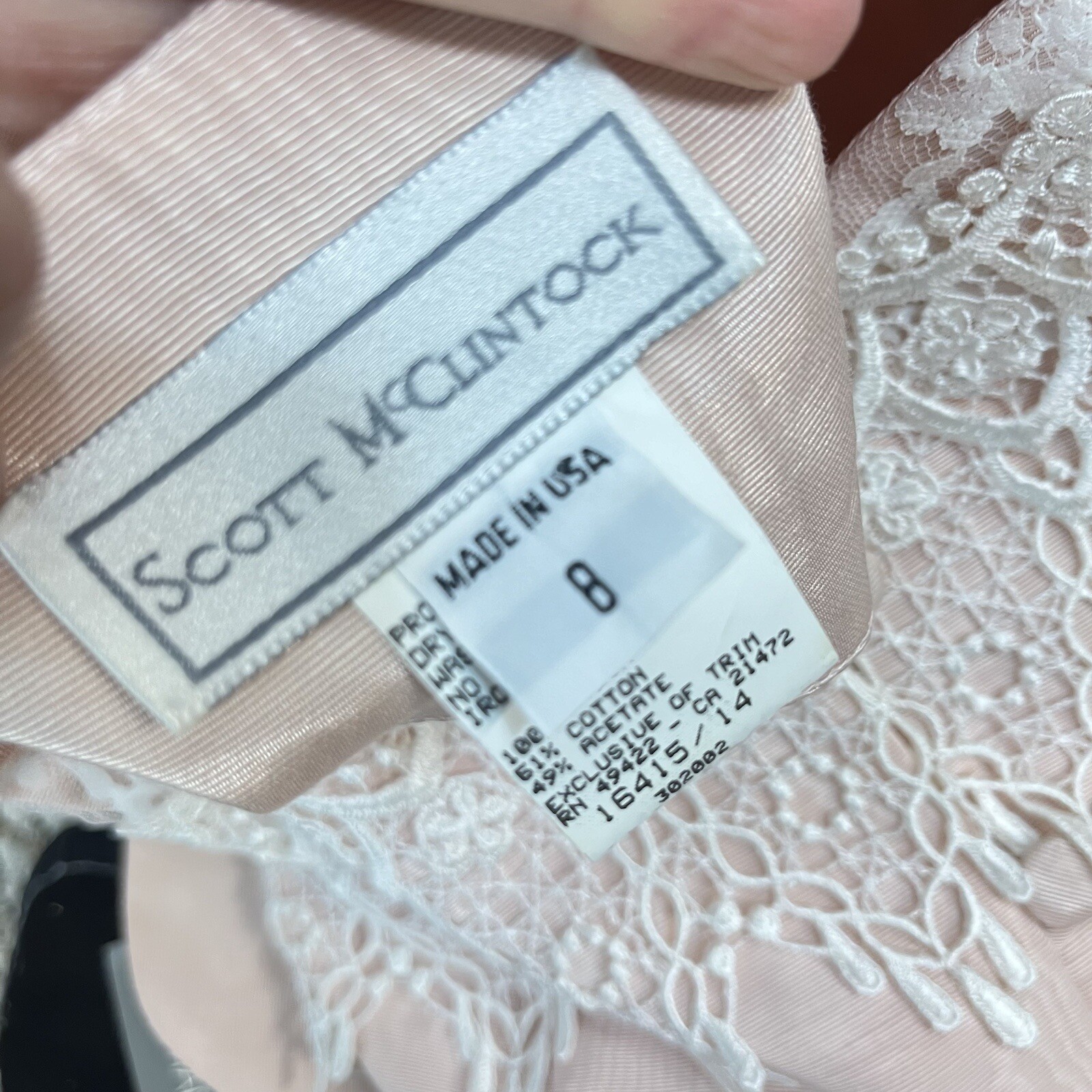 Scott McClintock 80s Vintage Pink Taffeta Lace Skirt Suit Size 8 Wedding Prom