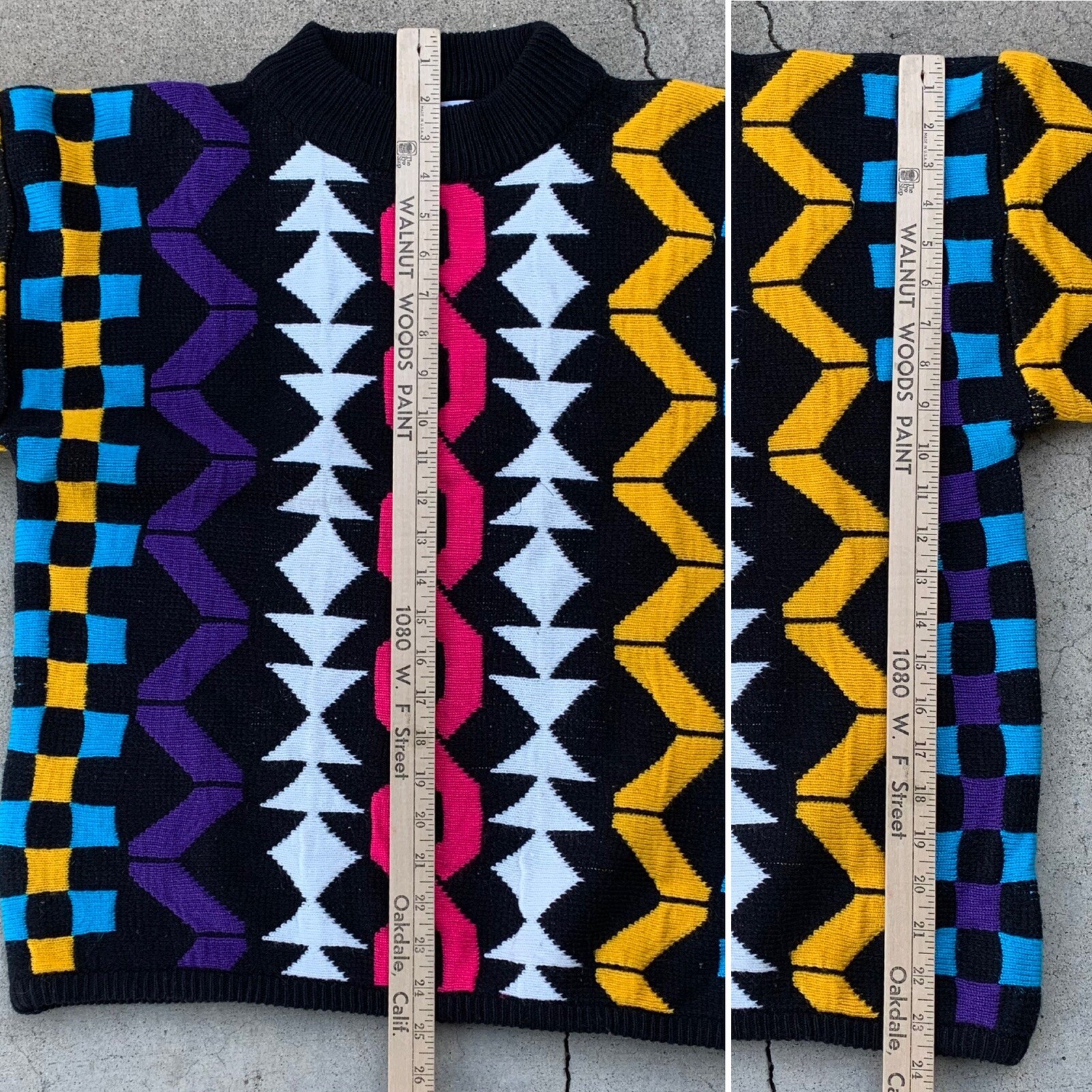 vintage multi-color colorful geometric sweater 1980s 80s Jamie Scott size M