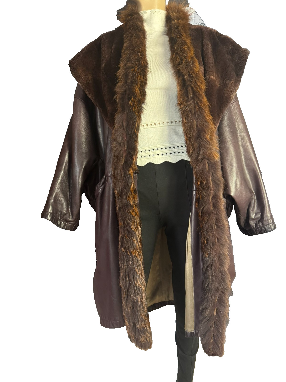 Vintage Leather Coat XL 80s Italy Lamb Nappa Shearling Oversized Venus