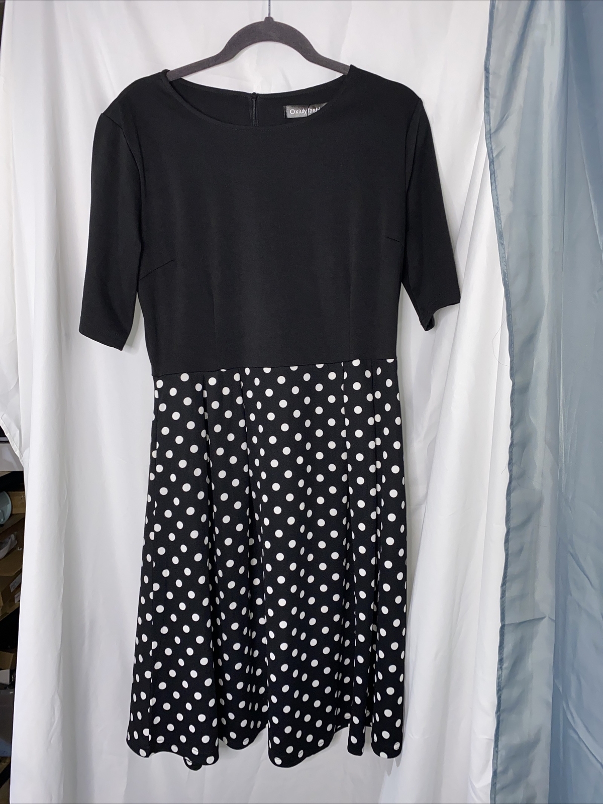Women’s Vintage Patchwork Pockets Puffy Swing Casual Party Dress XL All Black