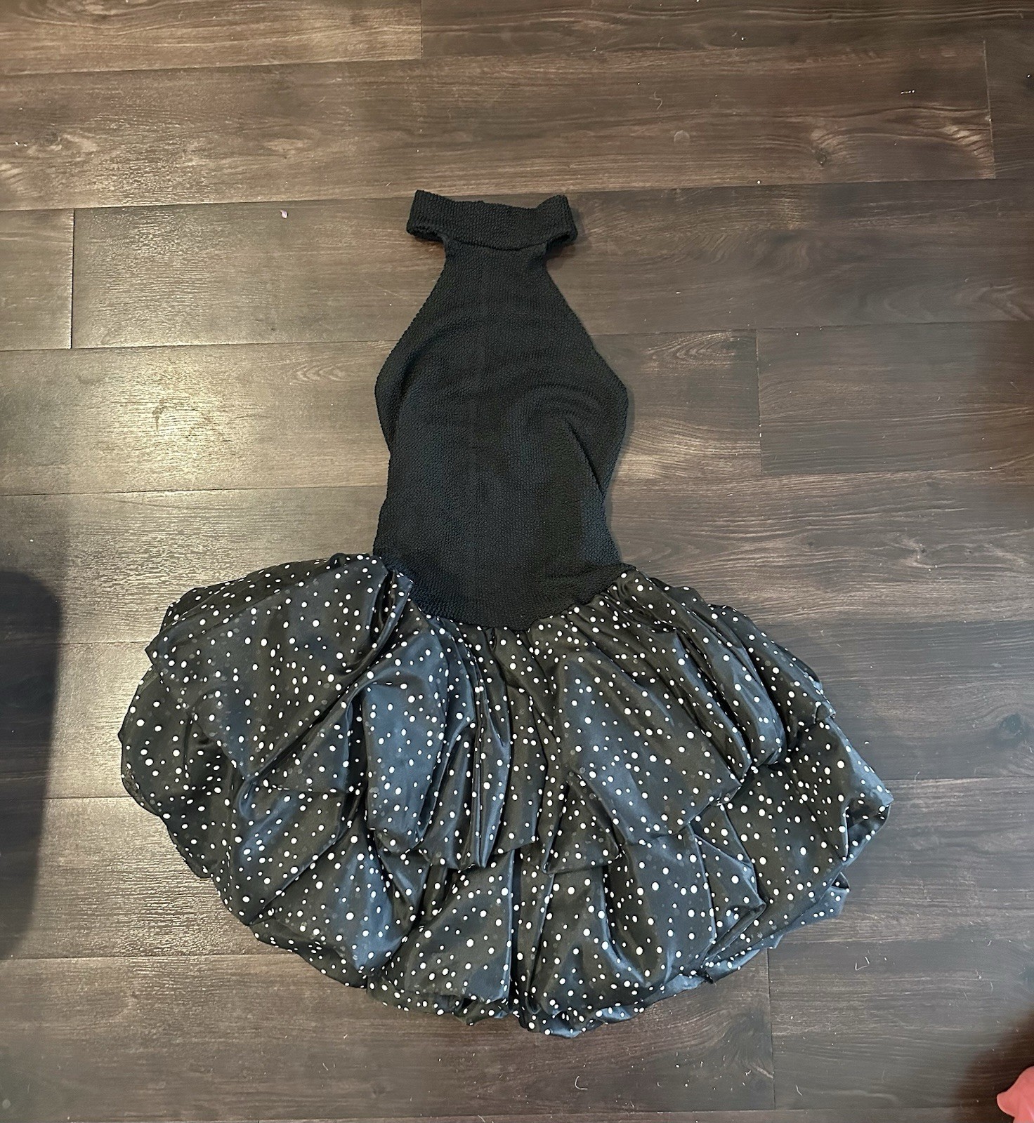 Vintage 80s Jay Jacobs Taffeta Puff Polka Dot Halter Dress Black USA S