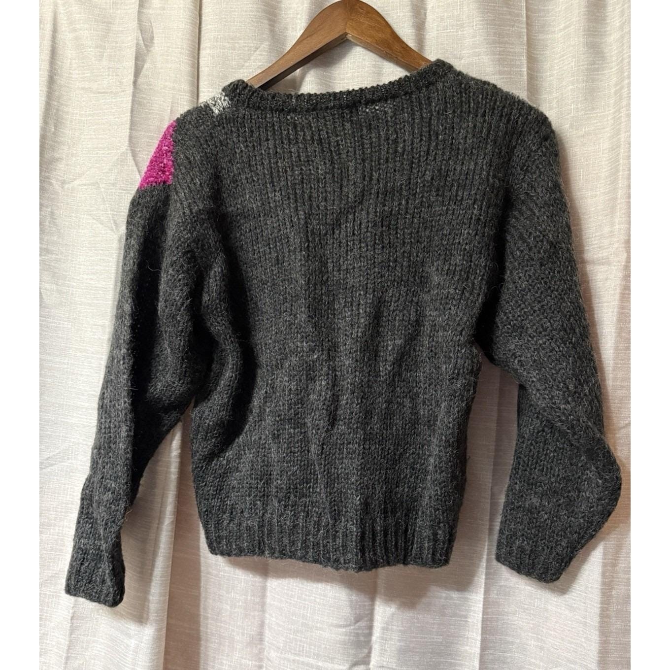 Vtg 80s Pure Wool Memphis Jones Sweater Women Size Medium Black Pink Blue
