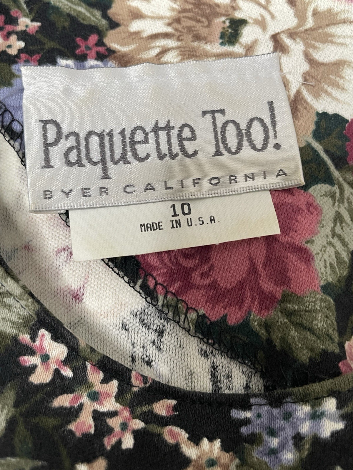 Vintage 80s Paquette Too Floral Midi Dress Womens 10 Black Cottagecore USA
