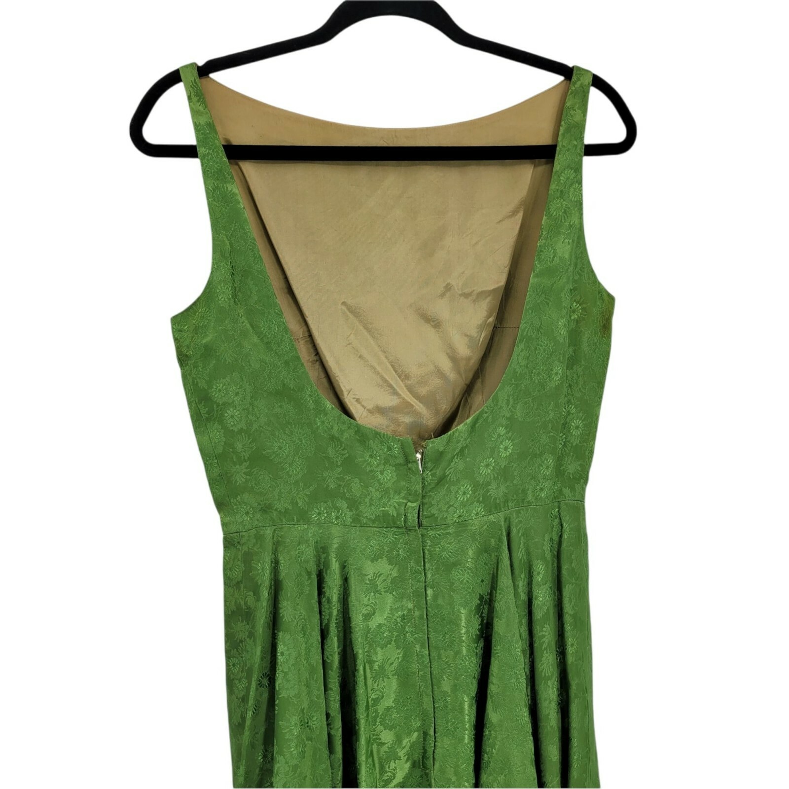 50’s Jay Herbert Dress S Midi Fit & Flare Avocado Boat Neck Scoop Open Back
