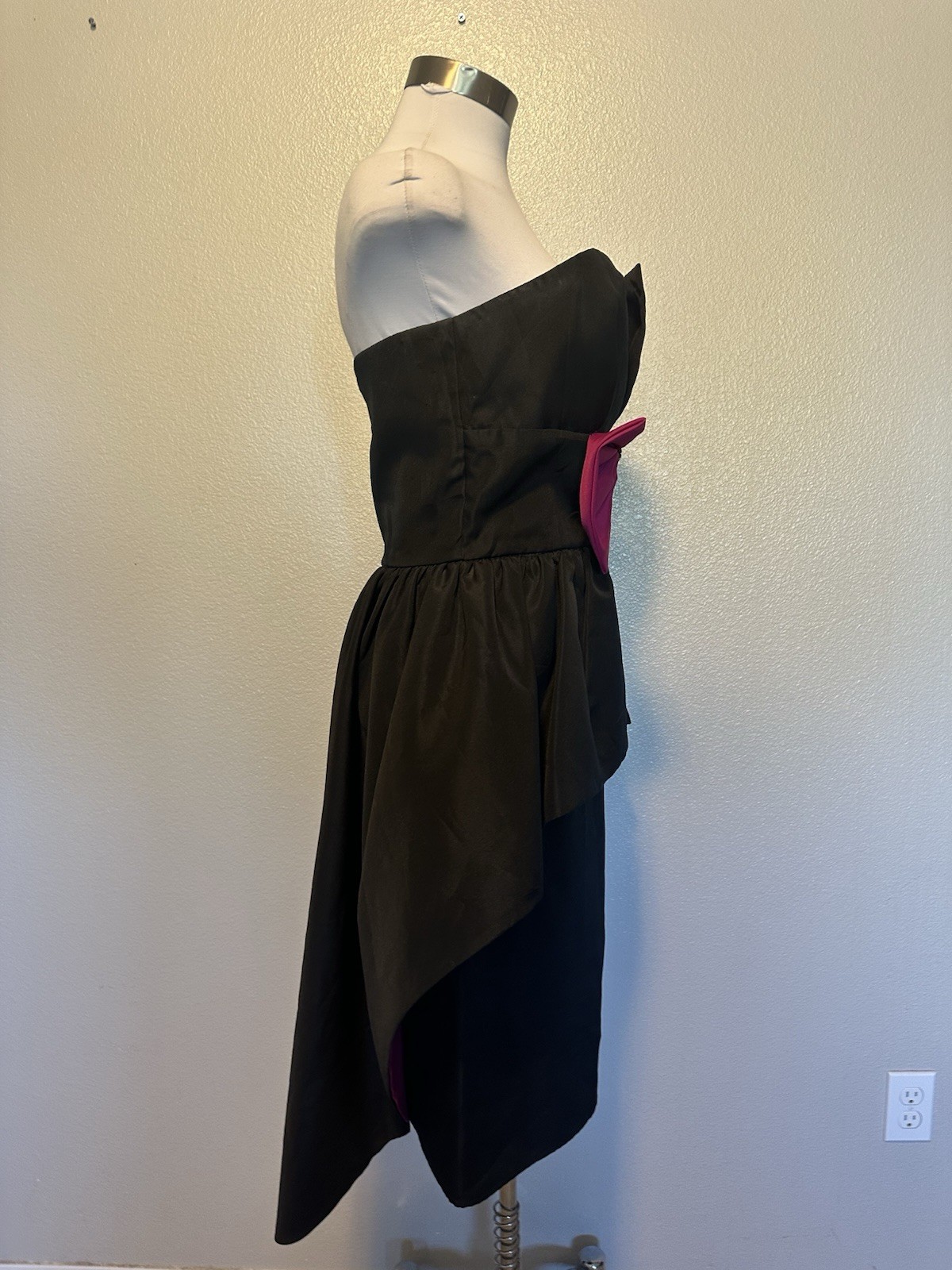 80’s Vintage Huey Waltzer Darcy Dress Party Cocktail Bow Strapless Glam Sz S/M
