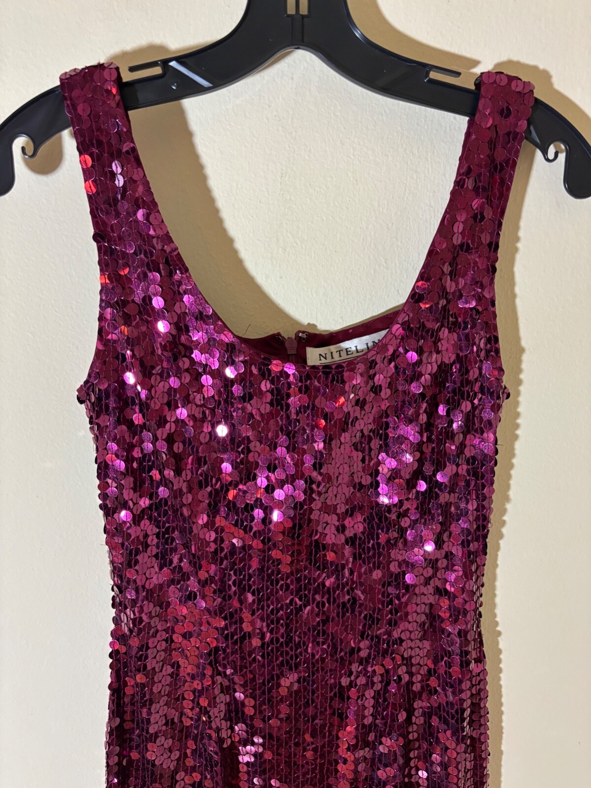 Vtg 90s NITELINE Della Roufogali Dress 2 Purple SEQUIN Mob Wife MERMAID COCKTAIL