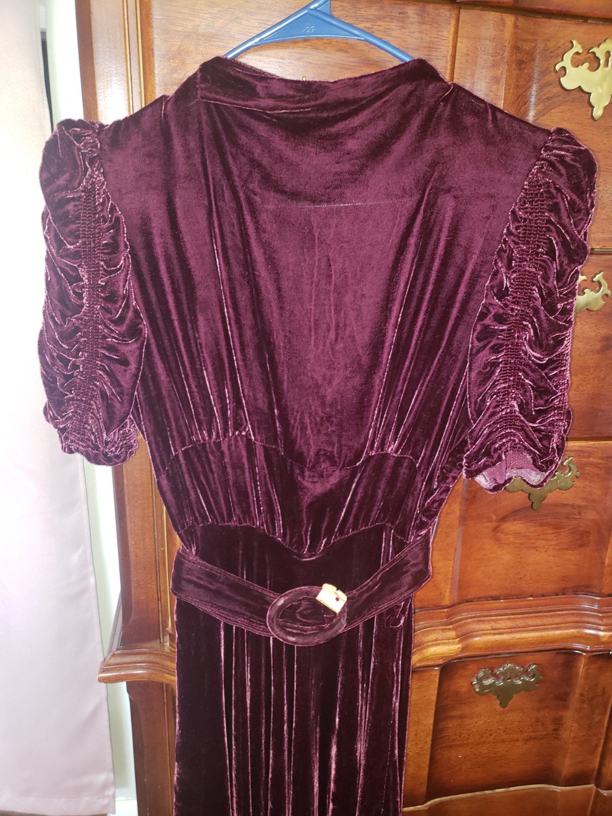 Vintage Burgundy Crushed Velvet Dress With Belt