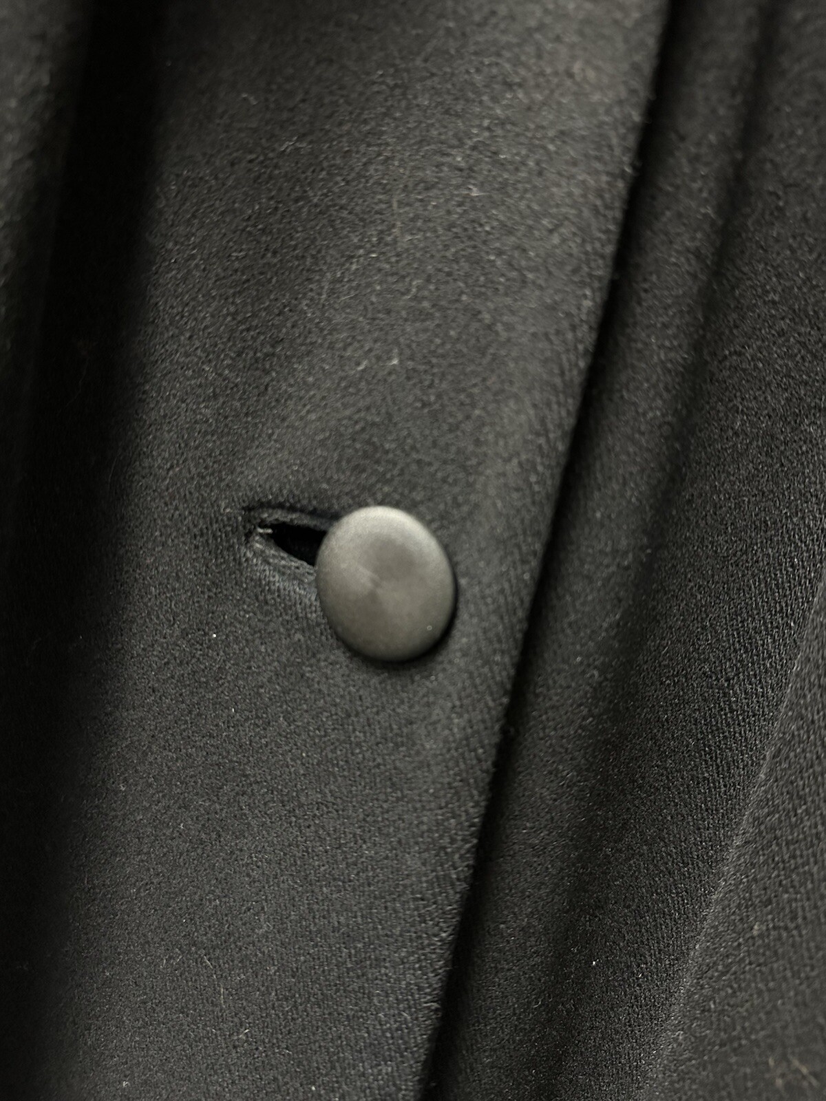 Vintage Black Wool And Fur Collar Lined Jacket Sz Large Petite Knee Length READ