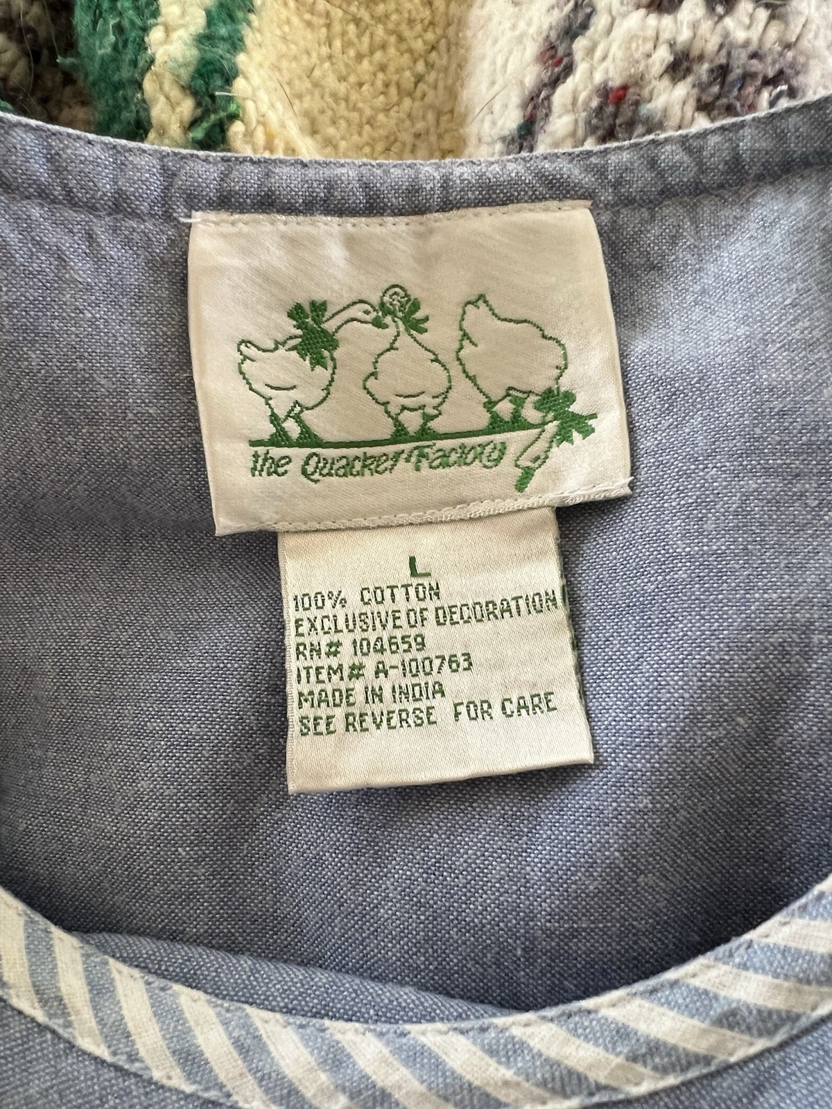 The Quacker Factory Grannycore Hickory Stripe Muumuu W/ Nautical Embroidery L