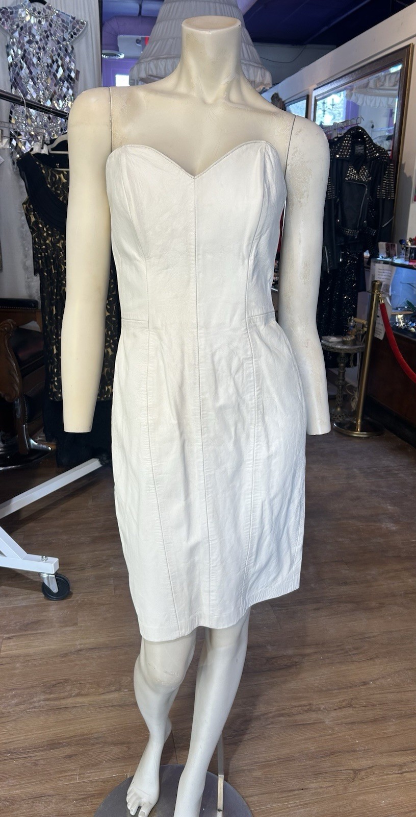 Vintage 80s Michael Hoban North Beach Leather white leather dress