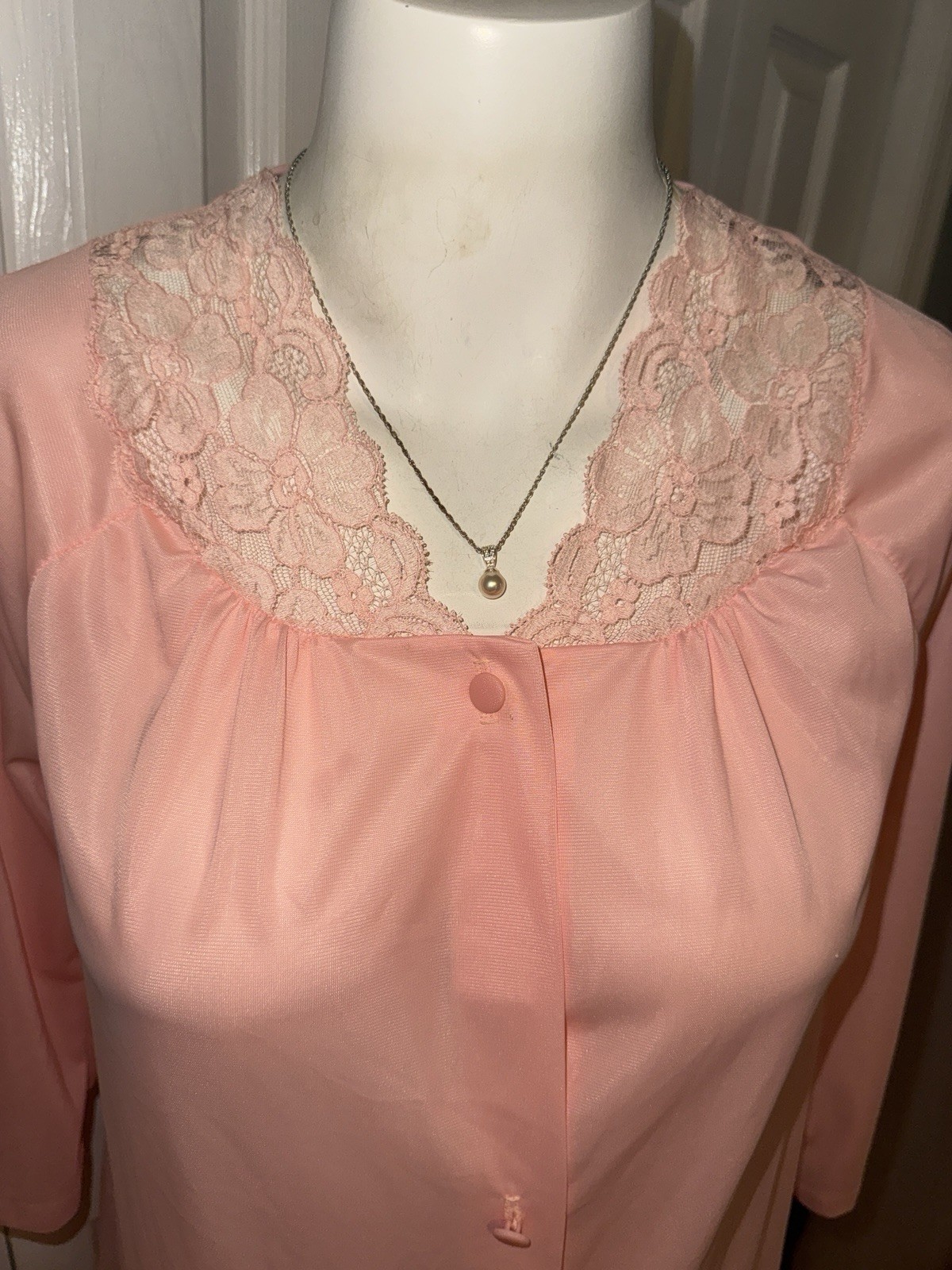 Vintage San Souci Nylon Short Nightgown Robe Day Dress Peach 3/4 Sleeve Small