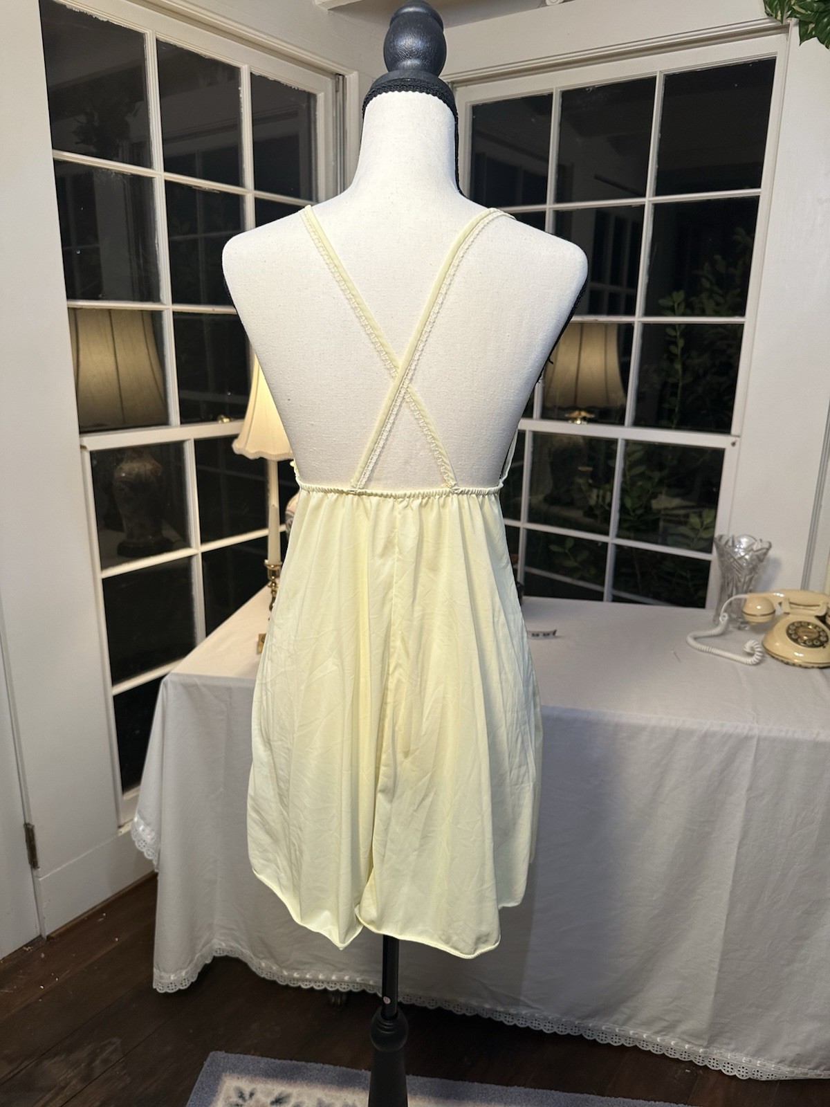 Vintage 50s Yellow Nightie Lingerie Midcentury Rare Cross back Small