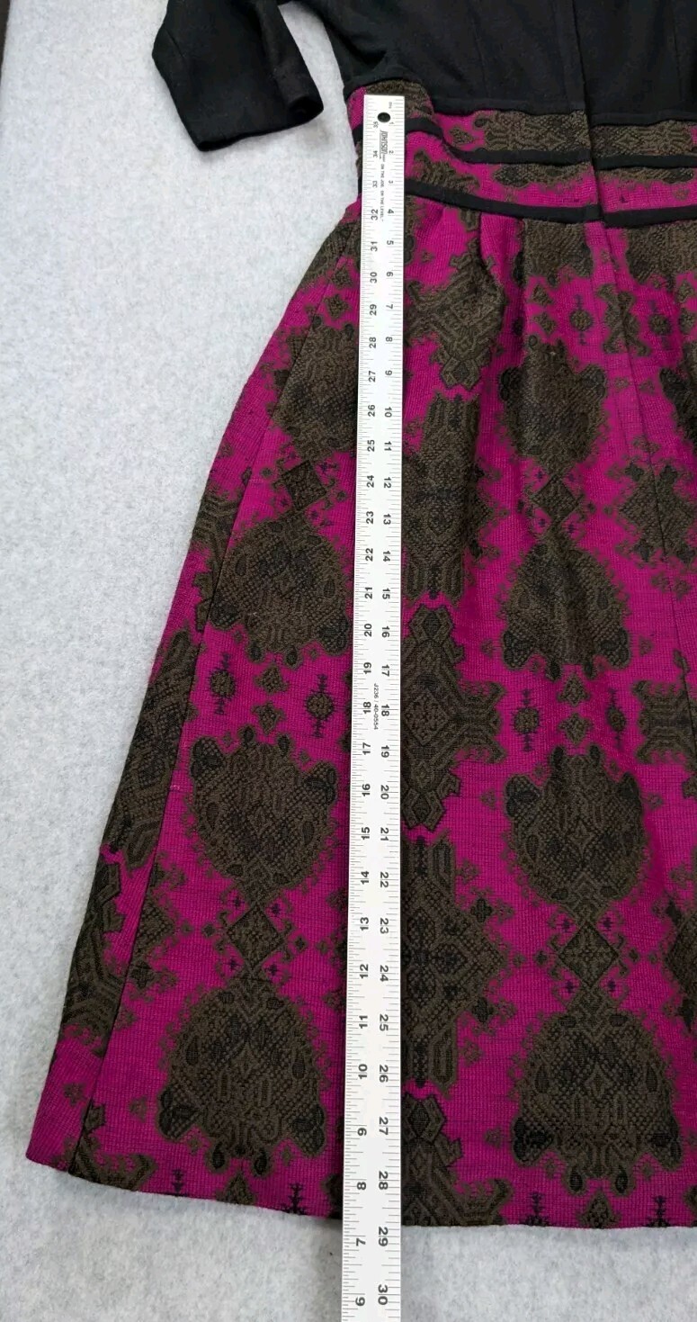 Miss Elliete Vintage Dress Fit and Flare 60s Black Pink Surplice Neckline Flaw