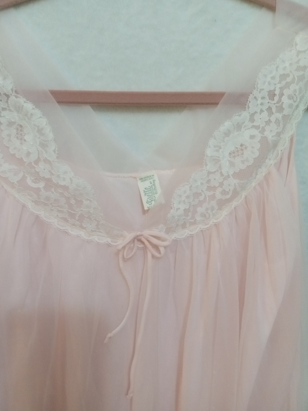 Vintage Ballet Pink Sheer Piegnoir Set Nightgown Robe Lace Trim Medium 1960s