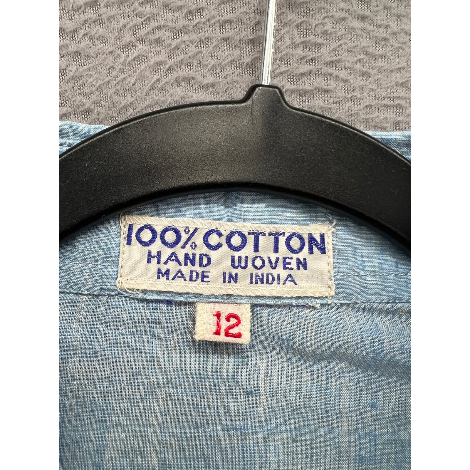 Vintage Hand Woven Cotton Safari Shirt Light Blue D-Ring Utility Jacket Size 12