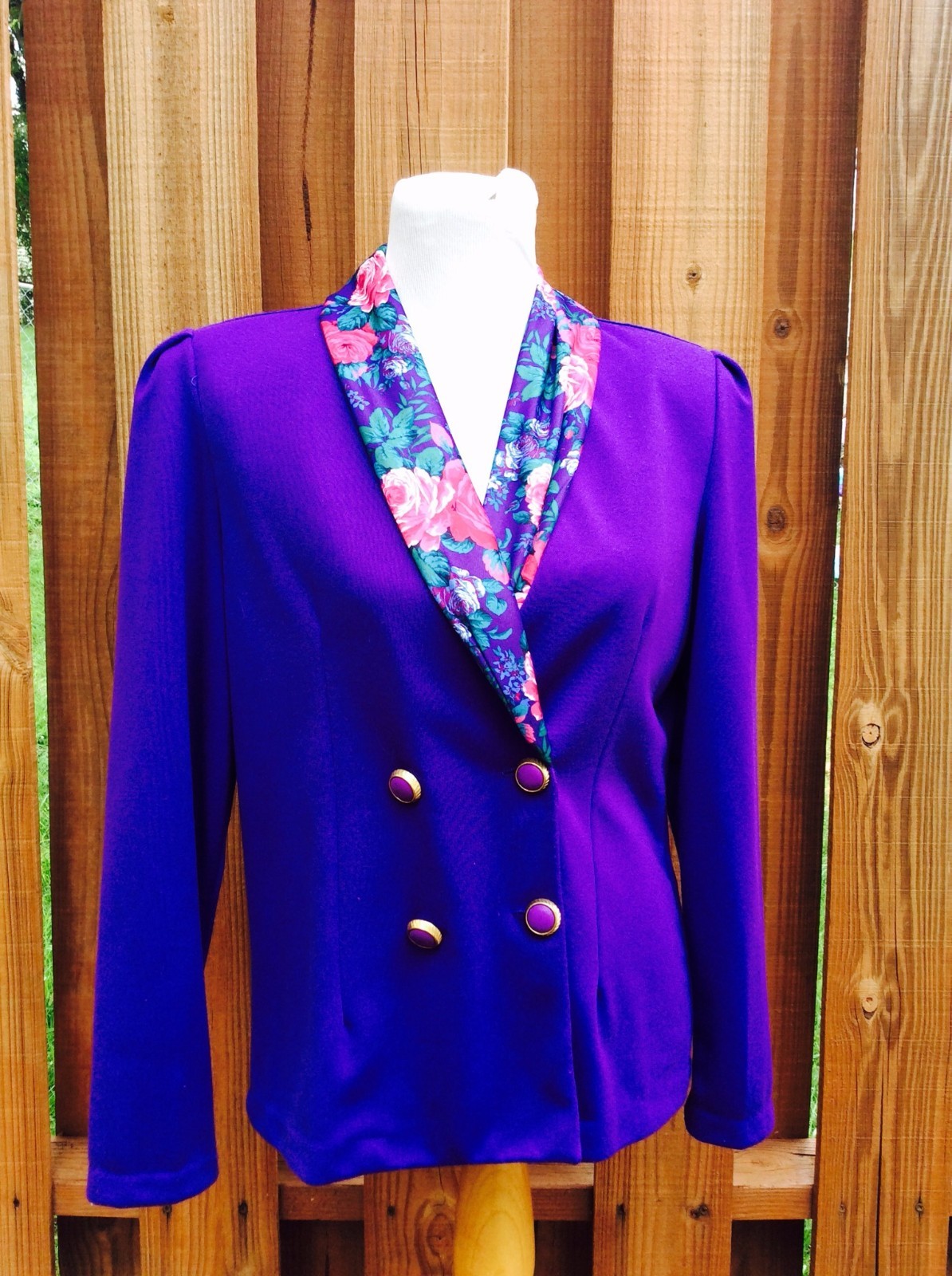 Vtg 70s 80s Purple Floral Blazer Pablo Collection Flowers on Collar Jacket