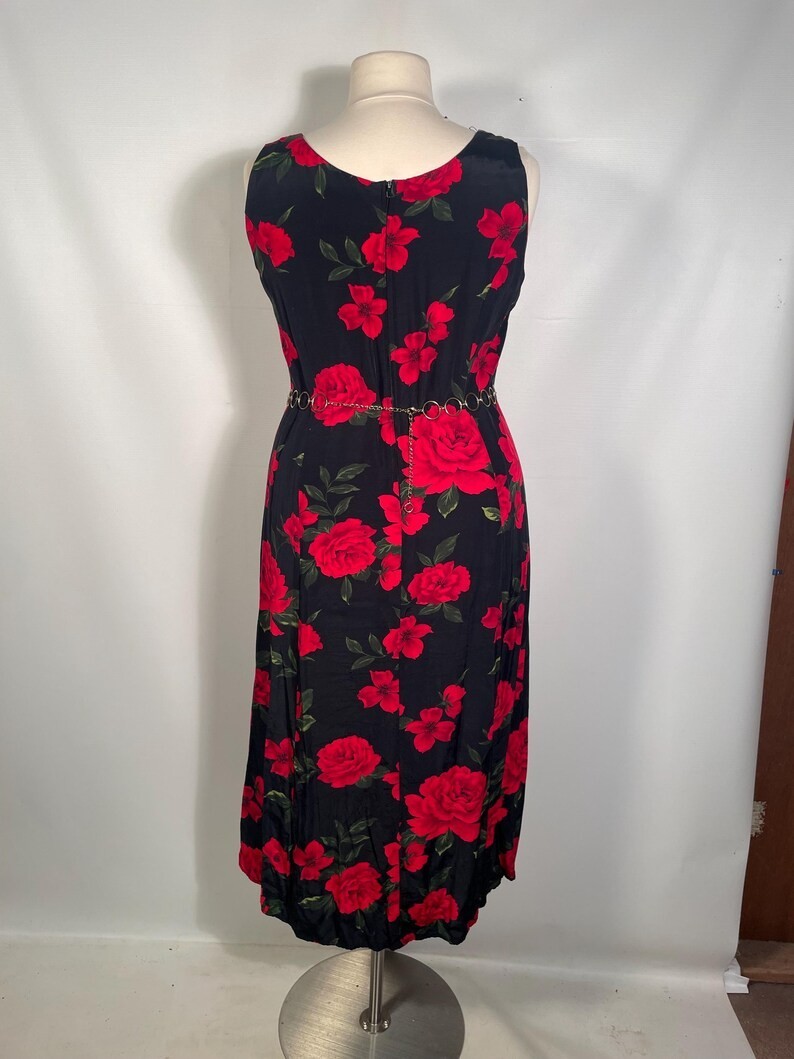 Vintage 1990s Plus Size Rose Print Rayon Maxi Dress Made In USA Size 18 2XL