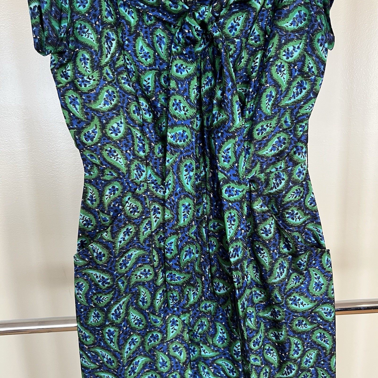 Vintage Deadstock 1960’S Green Print Dress Pockets