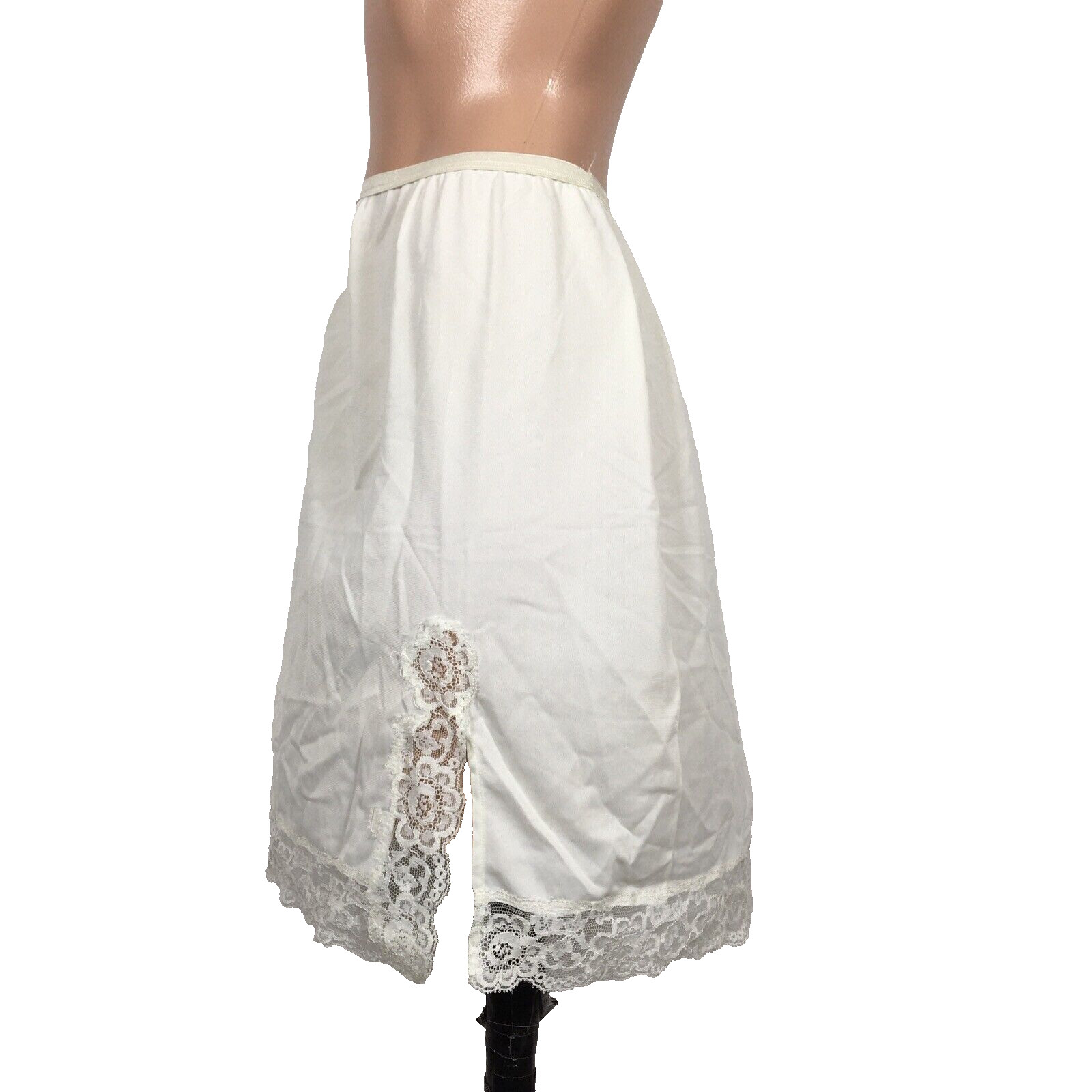 Formfit Rogers Nylon Mini Slip w Ecru Lace Vintage White Half Slip 12-14