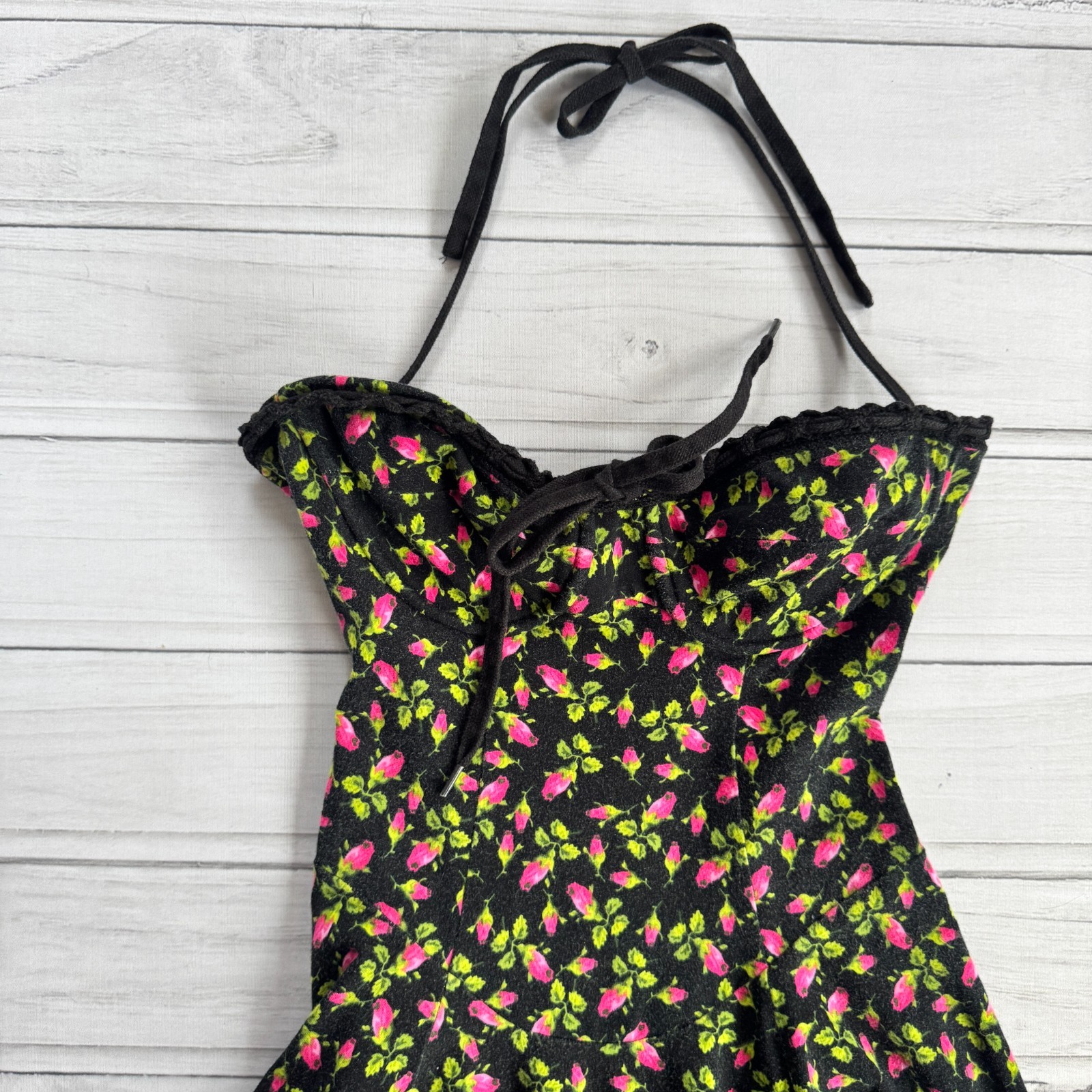 BETSEY JOHNSON Rosebud Floral Y2K „VINTAGE” Punk Label Stretch Cotton Dress P XS