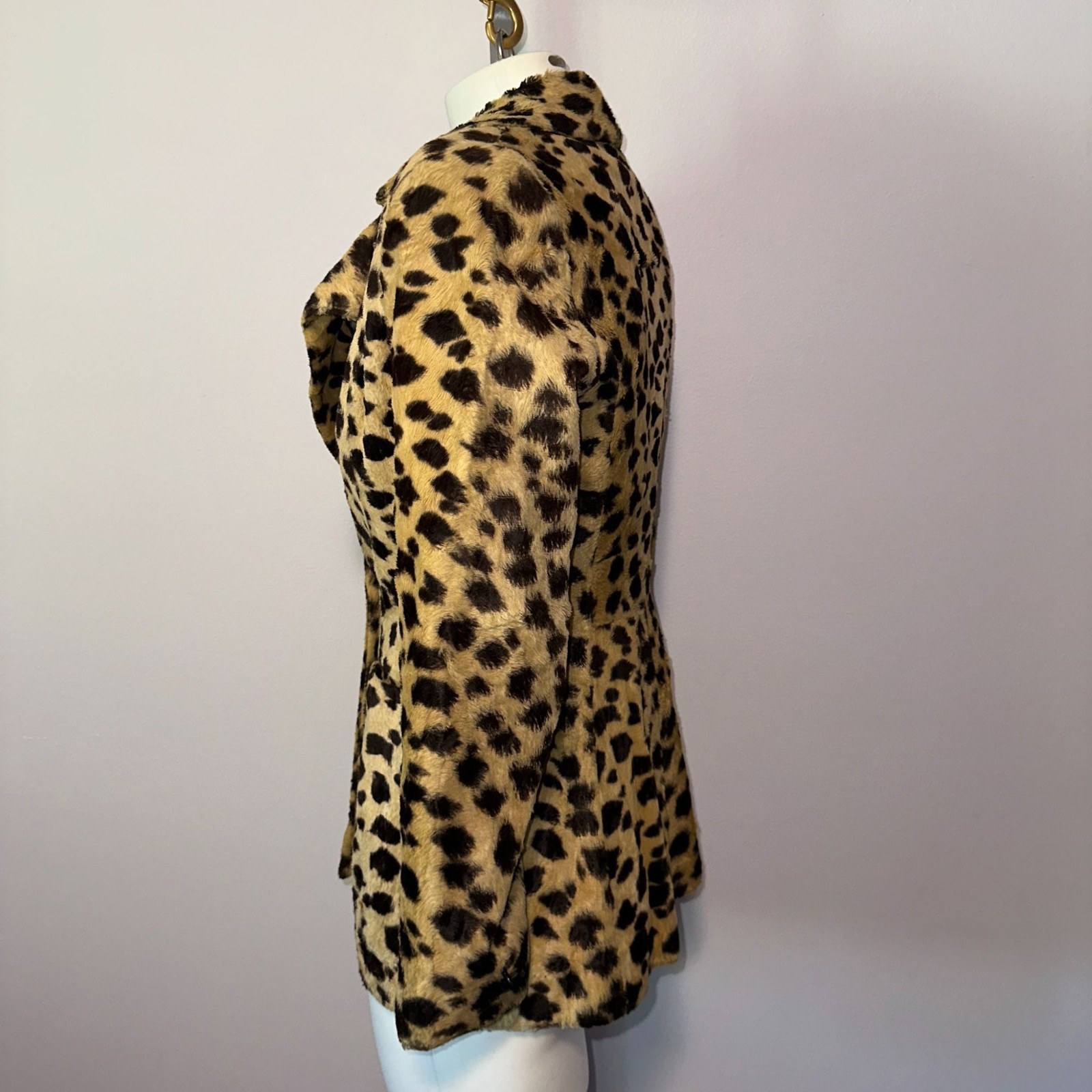 Vintage 80s Womens Size Small Leopard Animal Print Faux Fur Blazer Jacket Coat