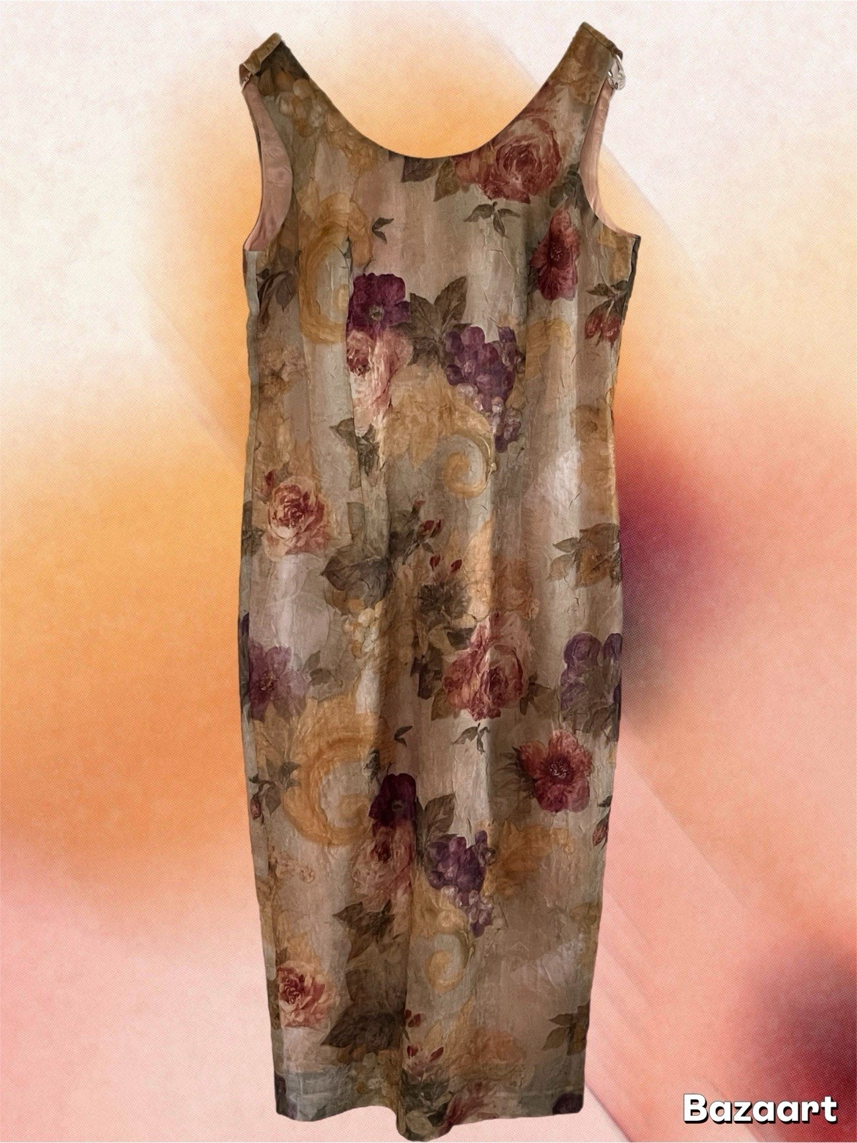 Virgo II Women’s Vintage Sheath Maxi Dress Size 14 Sleeveless Crepe Floral