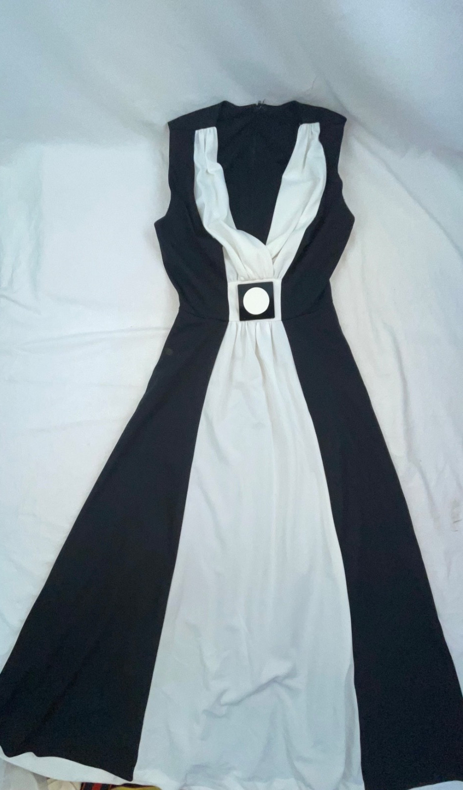 VTG 60S 70S WOMENS S QUEEN OF CLUBS SPADES DISCO MOD RETRO LONG POLYESTER DRESS