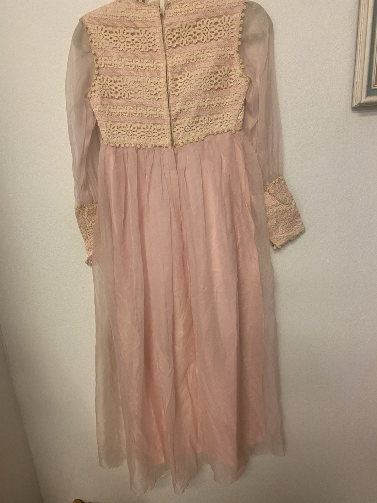 VTg Organza Lace Empire Waist Pink Prairie Dress Victorian Revival Cottagecore