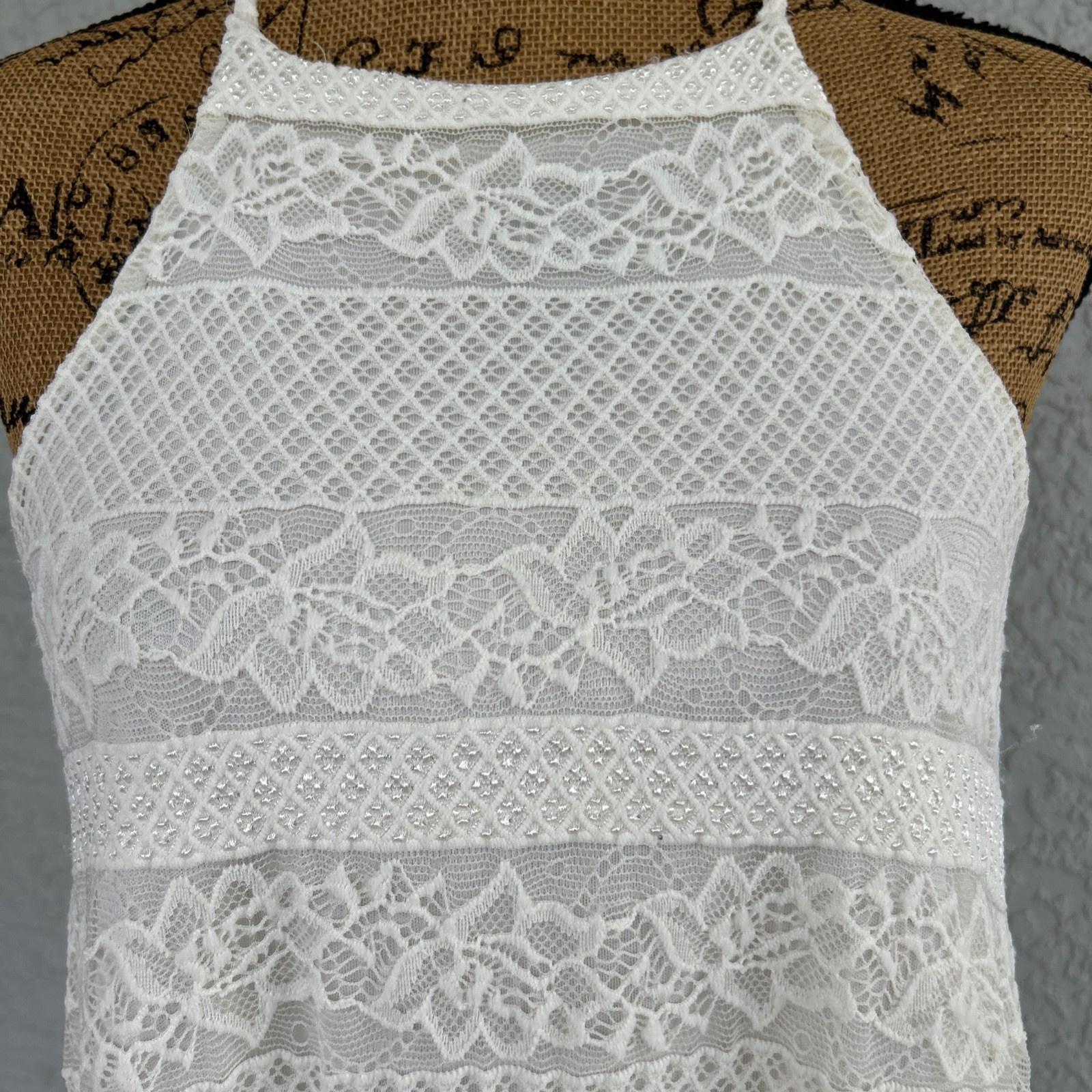 Vtg Wild Daisy Swing Dress Medium Ivory Lace Overlay Trapeze Made in USA
