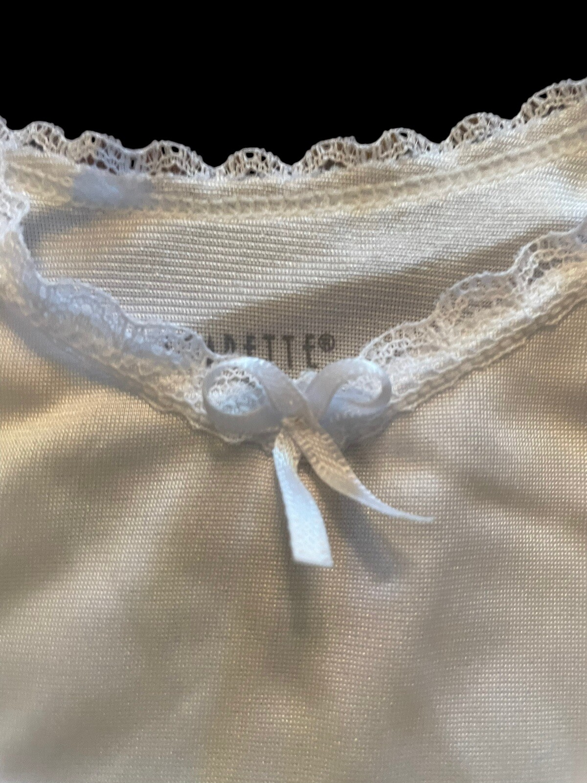 Vintage Vasserette V-Neck Cami Top Lace Trim Size Large White 100% Nylon Stretch
